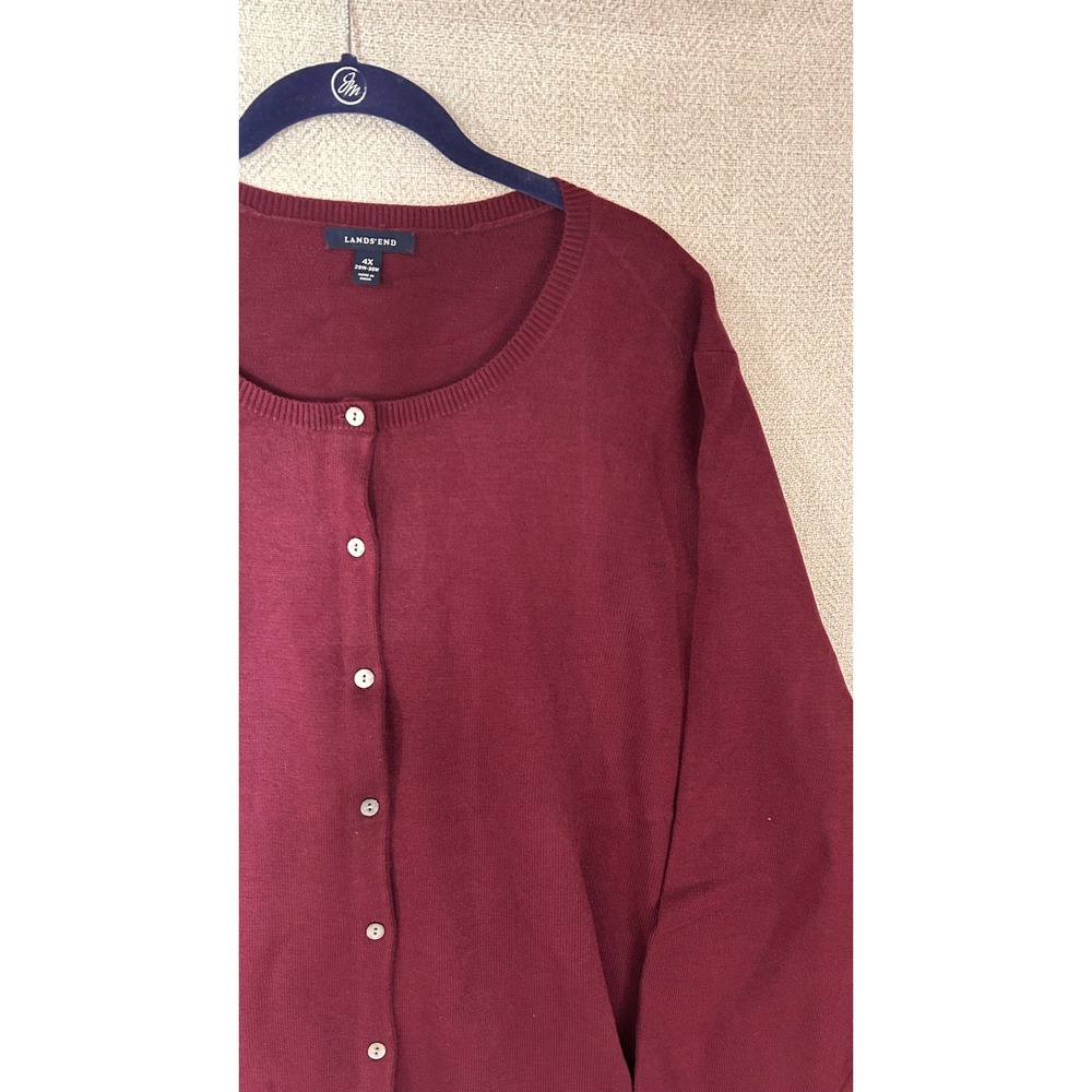 Lands End Womens 4X Burgundy Red Button Front Crew Neck Cardigan Sweater 28W-30W
